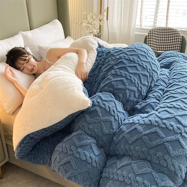 WTEMPO Foldable Lamb Fleece Quilts Warm Double-sided Plush Thick Winter Blankets Solid Home Bed & School Student Dormitory Double and Single Mattress