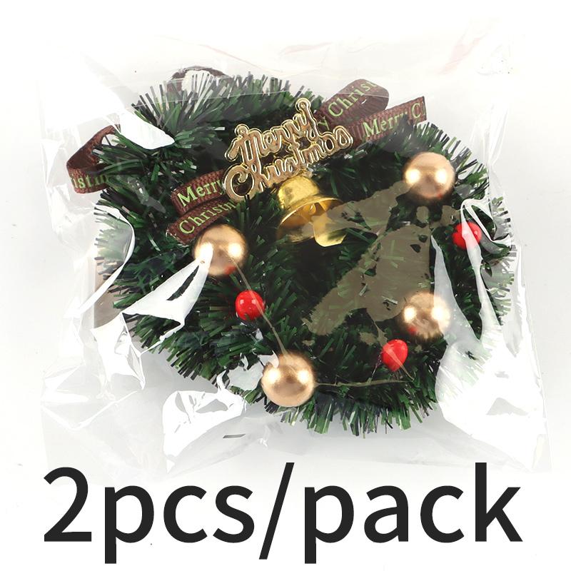 (2 Pcs)55*55mm Mini Wreath Pendant Merry Christmas Bell Wreaths Gift Wrapper Christmas Accessories Phone Pendants Decoration
