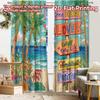 2pcs, 2D FLAT PRINTING Curtains (Without Rod) Beach Direction Modern Fashionable Curtainments During the Christmas Holiday