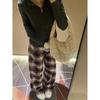 Women's Plaid Wide-Leg Retro Pants - Tall, Floor-Length Casual for Spring & Autumn