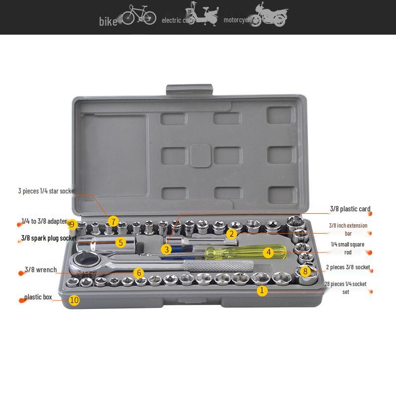 40-Piece Multi-functional Socket & Ratchet Wrench Set for Car Repair