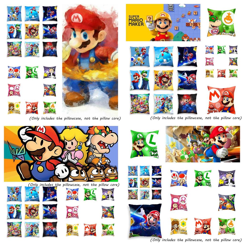 Super Mario Pillow Cover Mario-themed Short Plush Cushion Cover For Car Living Room Décor 45*45cm