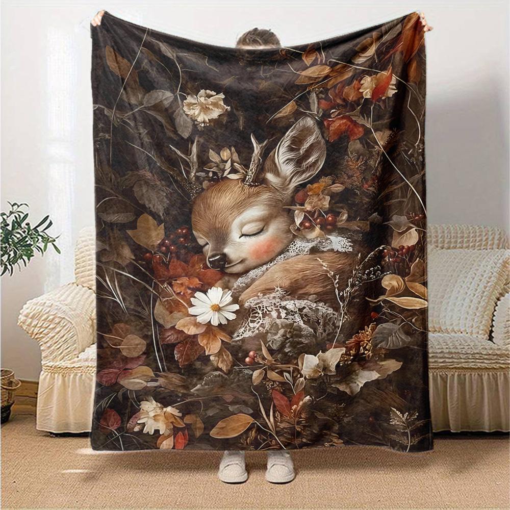 1pc Deer Name Blanket Lightweight Flannel Throw for Sofa Bed Travel Camping Livingroom Office Couch Chair