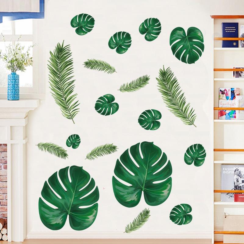 4pcs Fresh Nordic Green Leaf Wall Stickers Living Room Bedroom Children's Room Decoration Stickers