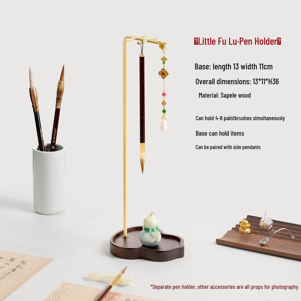New Chinese Style Solid Wood Calligraphy Brush Holder and Tray: Four Treasures of the Study Display and Storage Rack.
