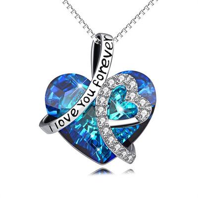 Halskette mit Kristallherz-Anhänger „I Love You Forever“ für Damen