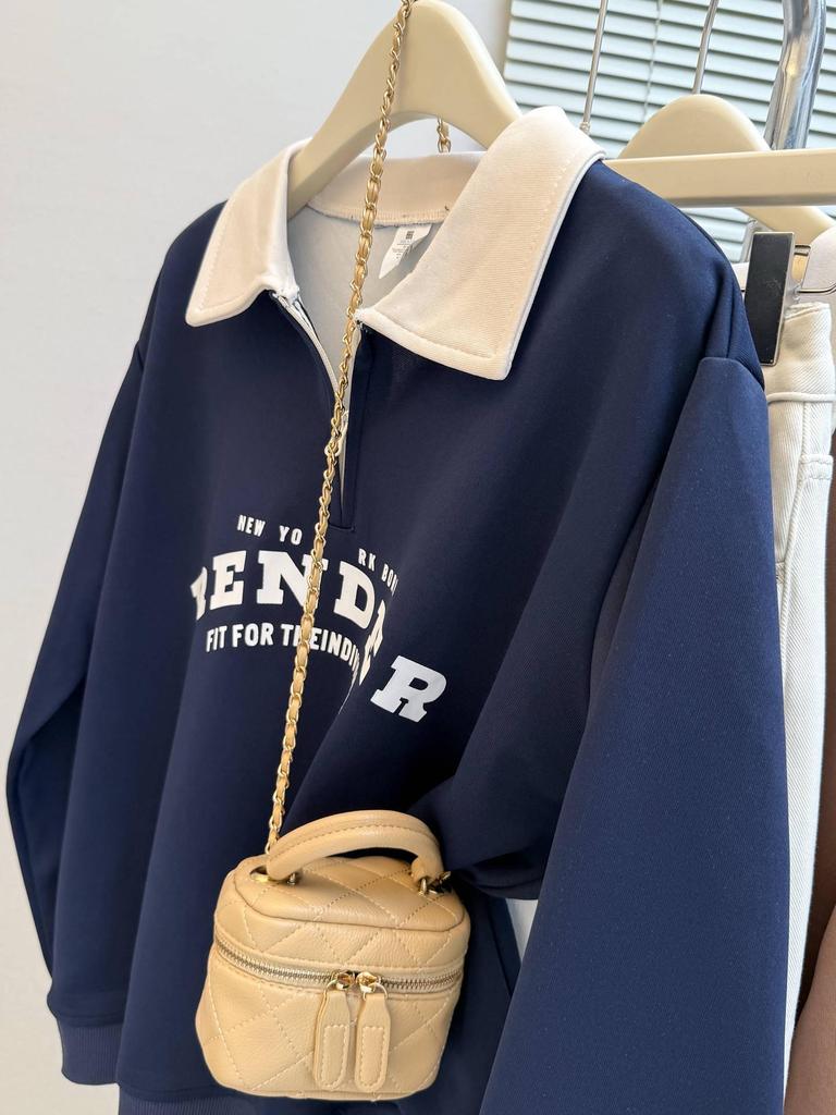 Women's Retro Korean Style Half-Zip Polo Collar Sweatshirt - Early Autumn 2025 Collection