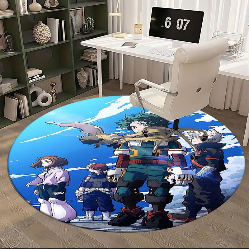 1pc My Hero Academia Round Carpet - Anime Design Chair Mat for Office, Home Decor, Living Room