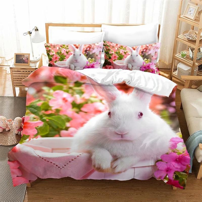 Comforter Cartoon Rabbit Cute Animal Bunny Bedding Set Twin King For Kids Girl Child Kawaii Room Decor