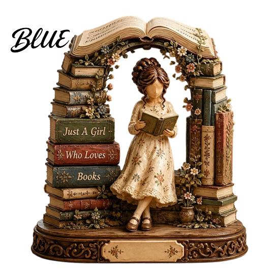 Bookish Gifts for Women Wooden Reading Girl Figurine Book Lovers, Personalized Desktop Bookshelf Decor with Ornaments Stacked Design Home Library