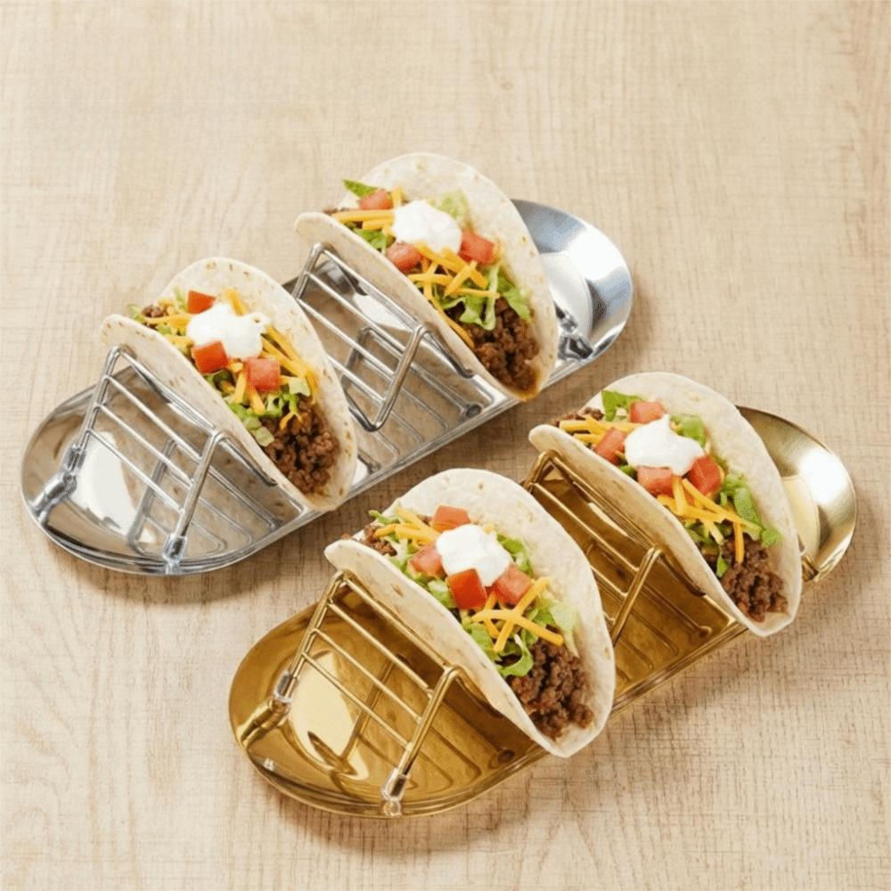 W-shaped Taco Stand with Tray Rust-proof Pancake Display Tray Stainless Steel Taco Holder Baking