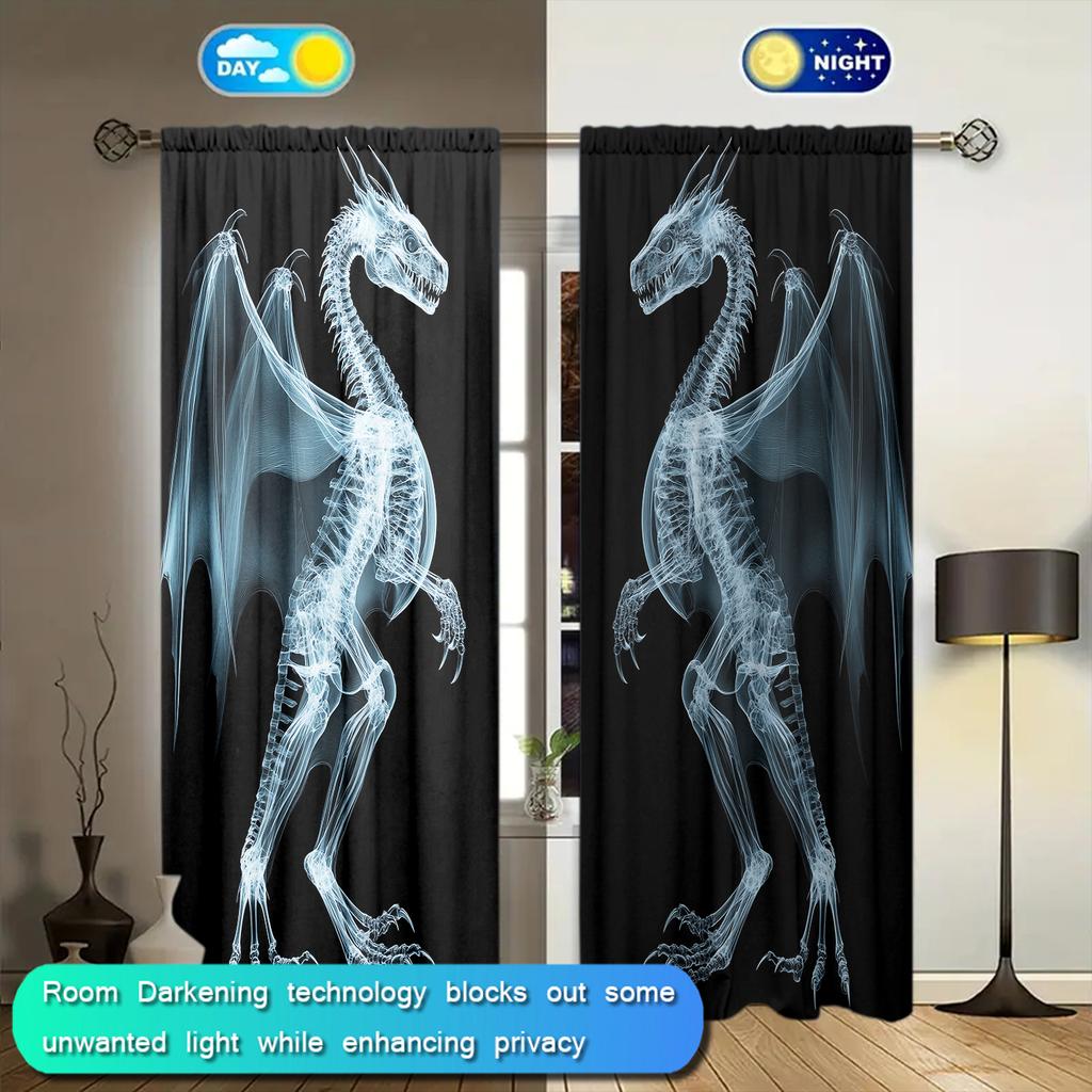 2pc Perspective Keel Skeleton Printed Curtains - Set of 2 Panels for Children's Home Decor in Living Room, Bedroom