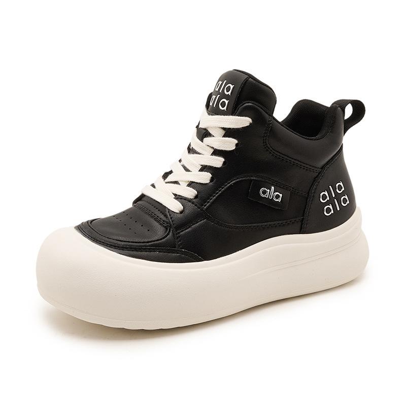 High-top velvet women's 2026 spring and autumn new thick-soled casual leather big-head super fire board shoes