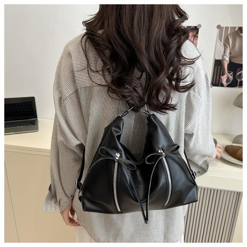 Retro Large Capacity Soft Leather Tote Bag With Knot Casual Double Shoulder Bag Trendy Sle Women'S Handbag