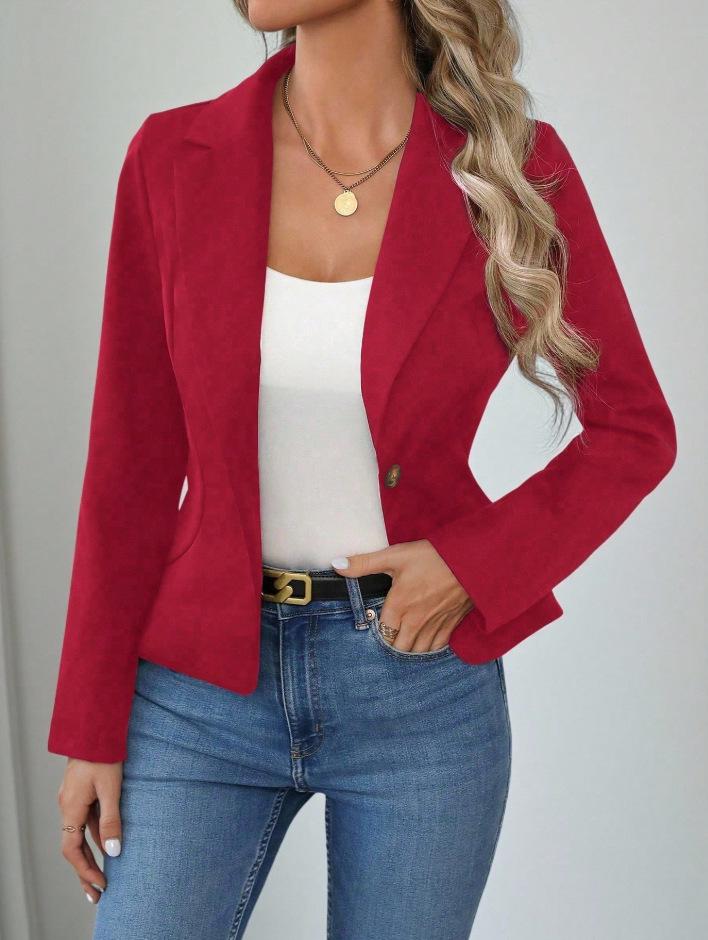 2026 Autumn Women's Slim Fit Long Sleeve Solid Color Blazer Jacket