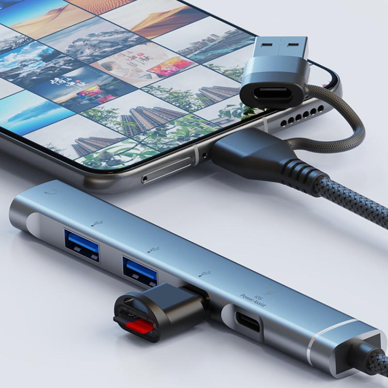 USB+Type-C To 3.5mm Audio Adapter OTG USB Hub to Laptop Universal Computer Docking Station Splitter, for PC Multiport Adapter