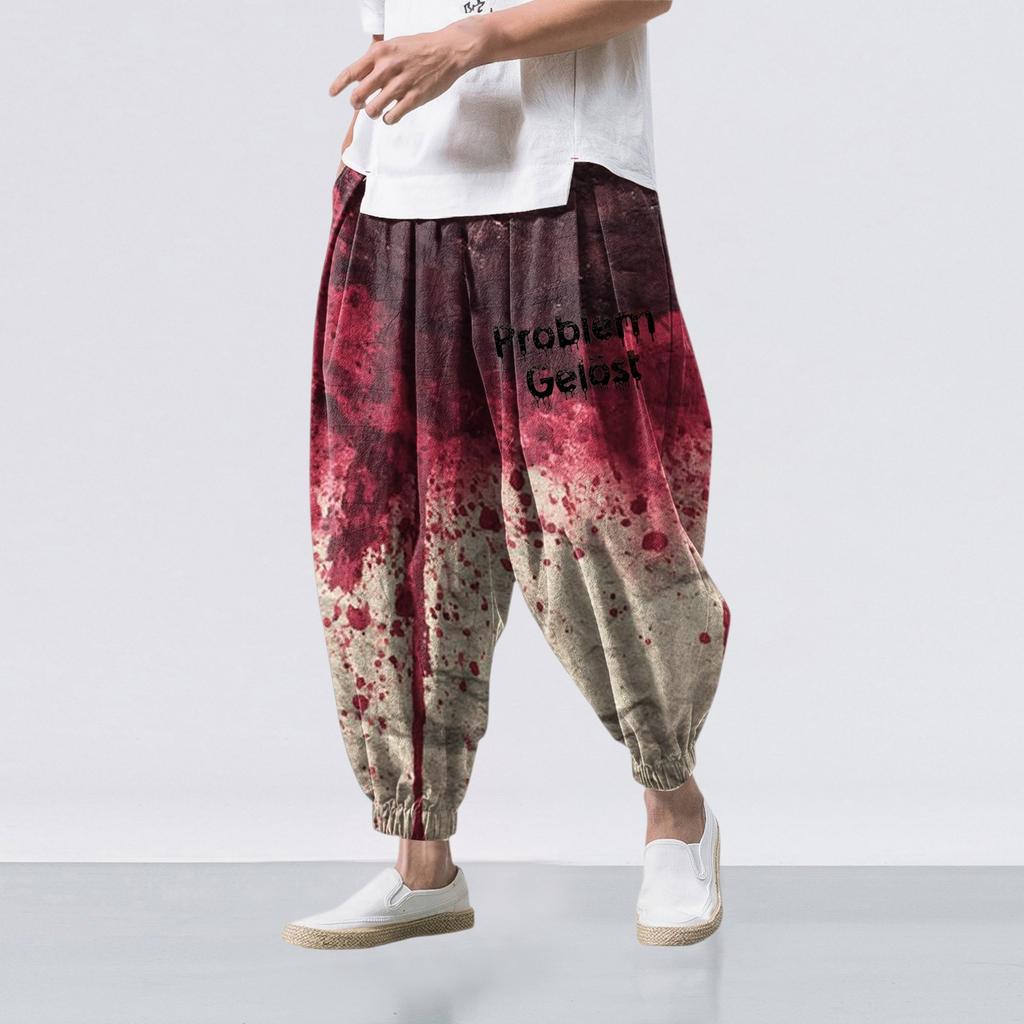 Halloween-Print - Lässige Weitbein-Hose, Herren Lässige Loose-Fit-Hose