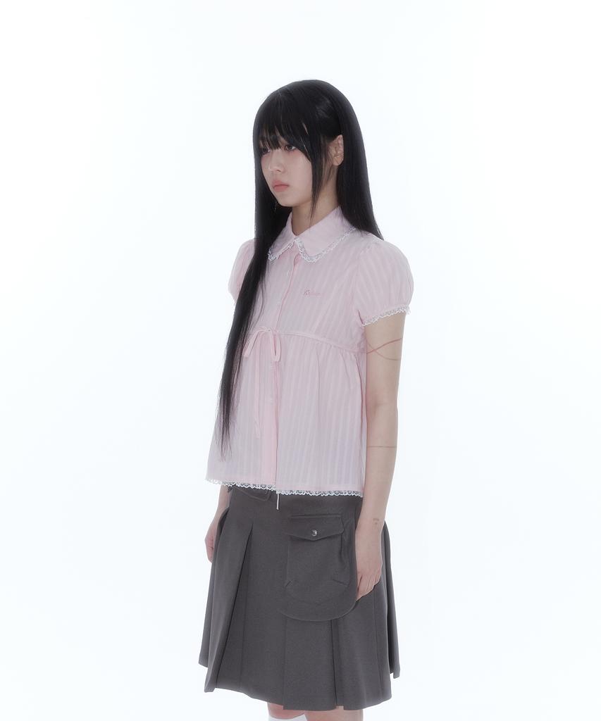Kasiko Puff Sleeve Lace Shirt Pink