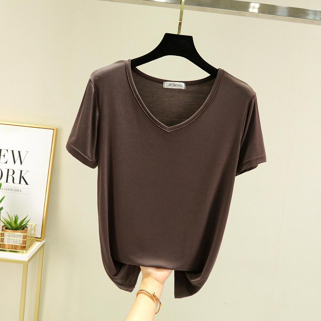 Women's Short-Sleeve Modal V-Neck White Ice Silk Loose T-Shirt