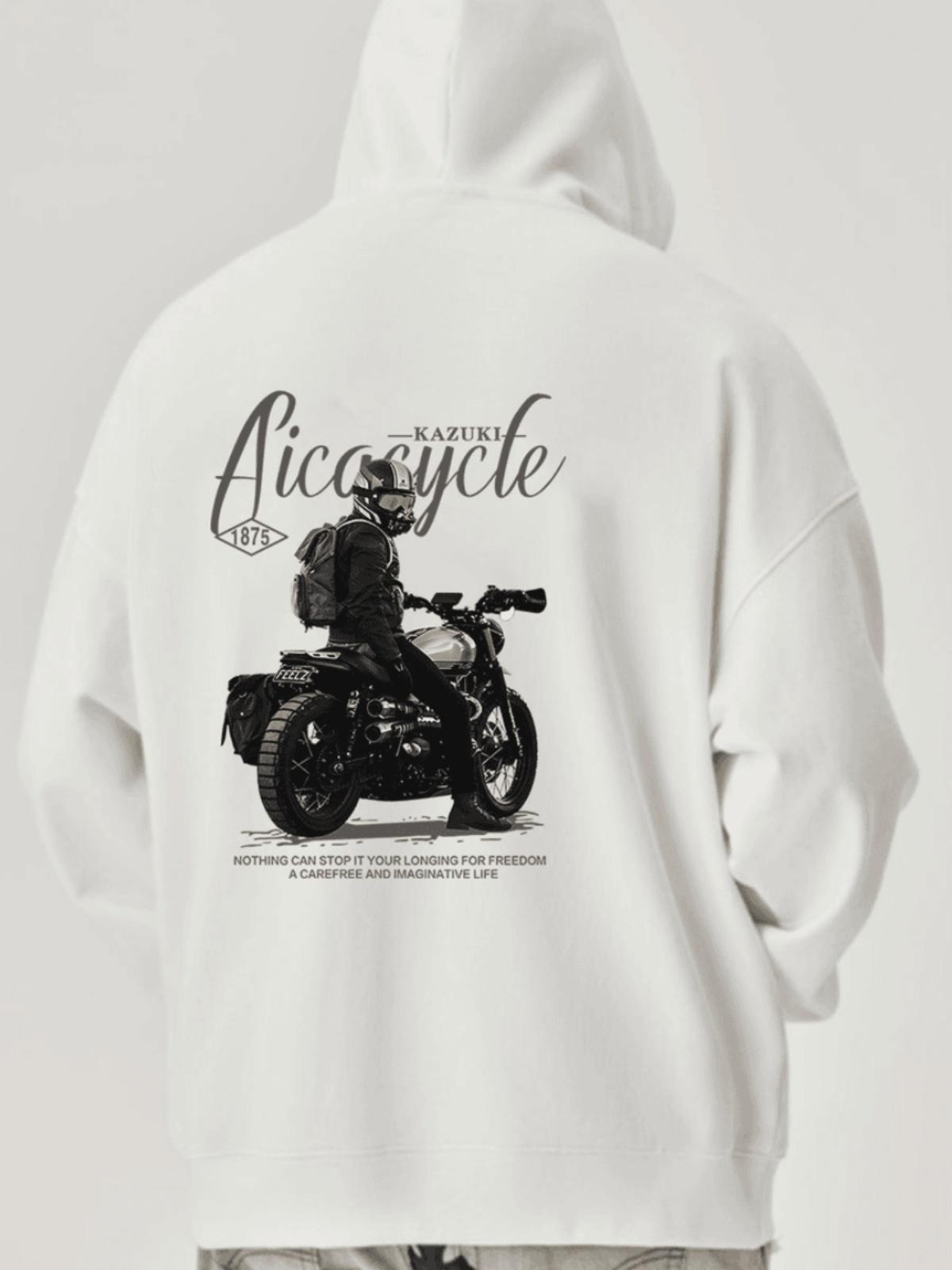 American New Retro High Street Hiphop Motorcycle Locomotive Print Hooded Sweater Men s and Women s Autumn and Winter New Tops S