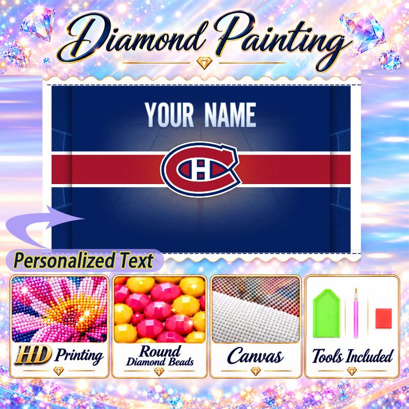 Montreal Canadiens 5D DIY Diamond Painting Custom Name Text, Full Drill Rhinestone Mosaic Art Home Gift