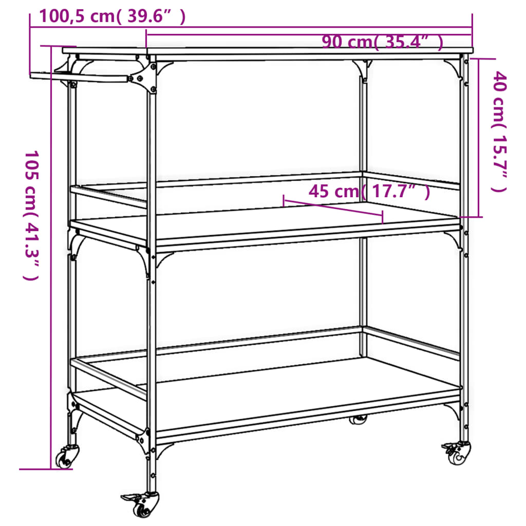Kitchen Trolley Smoked Oak 100.5x50x105 cm Engineered Wood