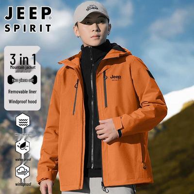 JEEP SPIRIT Men's 3-in-1 Outdoor Windproof Hooded Jacket