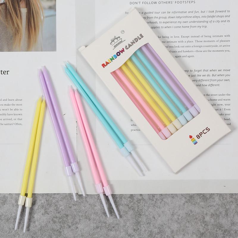 8-Piece Boxed Gradient Rainbow Birthday Pencil Candles
