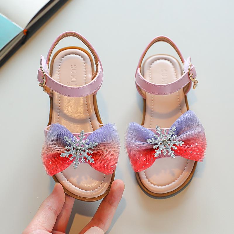 

2025 new spring and summer classmates female cute mesh bow open-toed sandals Velcro baby shoes trendy and comfortable 35（21.5cm) розовый