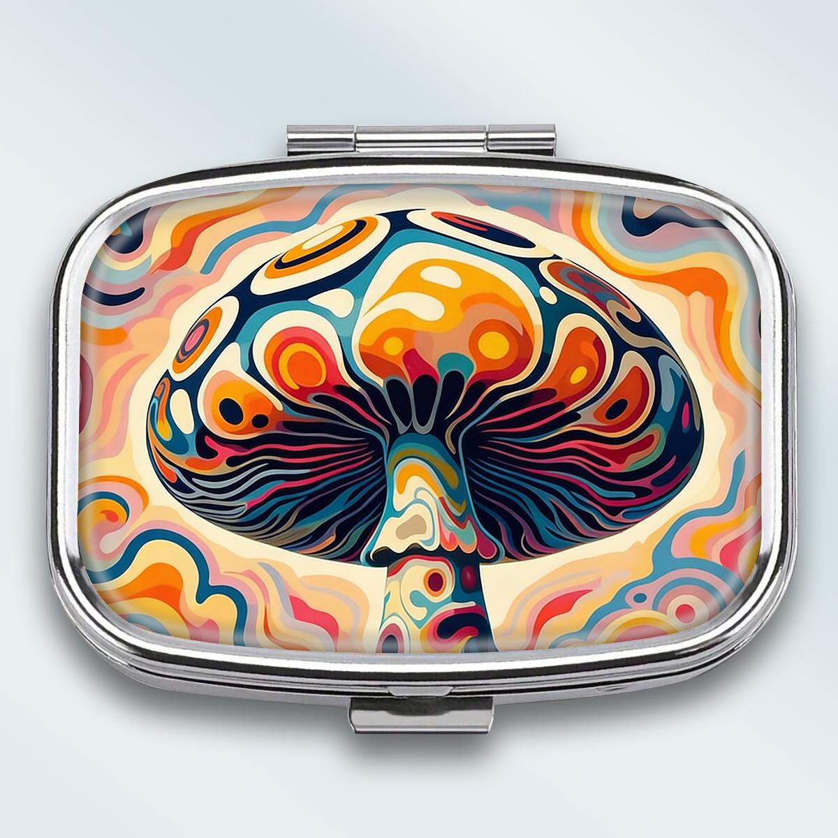 

Portable Pill Box with 2 Compartments, Mini Metal Medicine Organizer Case, Cute Printed Pill Container for Vitamins, Pills, Jewelry, Travel, Daily Use різнокольоровий