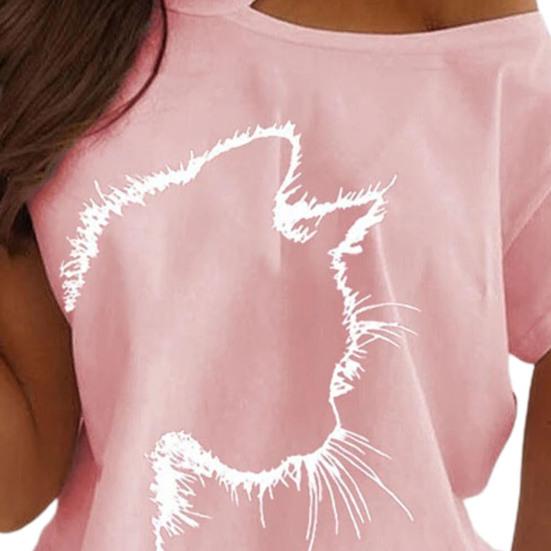 

Повседневная женская футболка с круглым вырезом, с принтом кошек, с коротким рукавом, свободная блузка EMA 4XL розовый