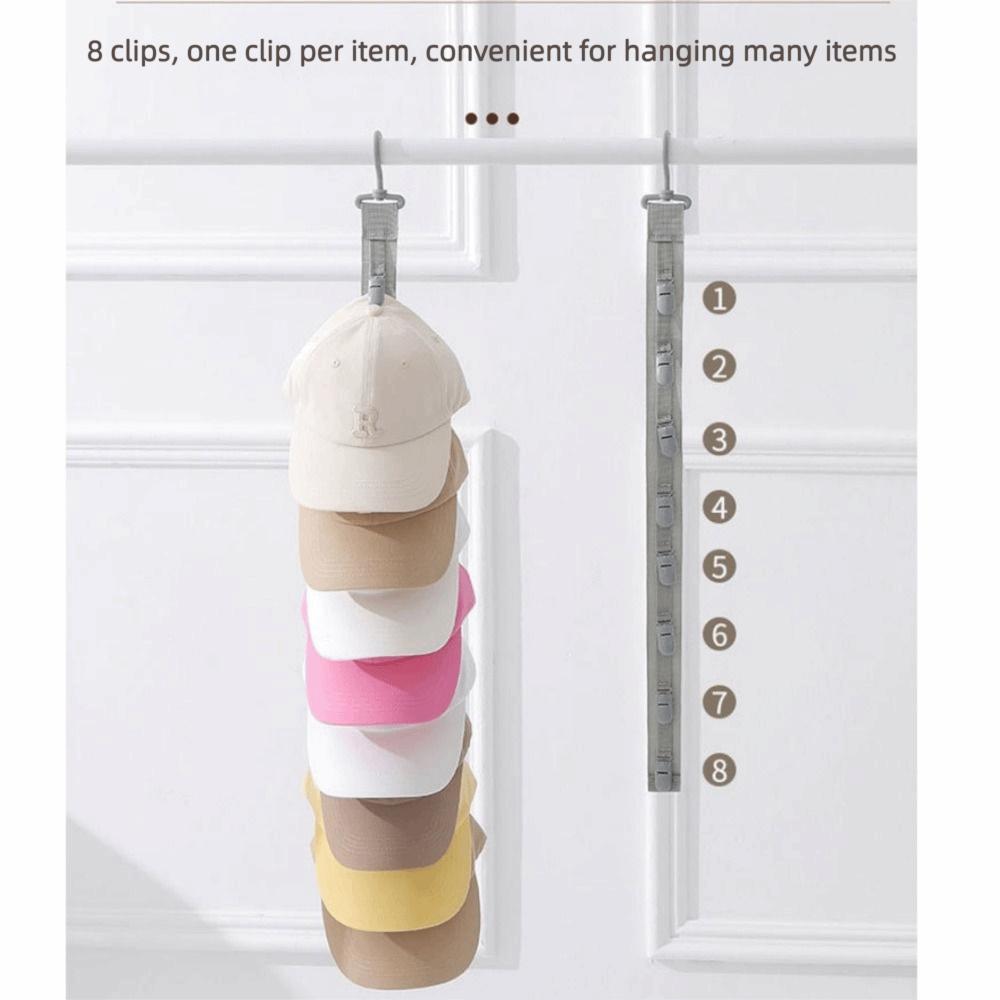 Metal Hanging Hat Storage Clips Holder with 8 Non-Slip Clips Cap Storage Hooks  Bedroom