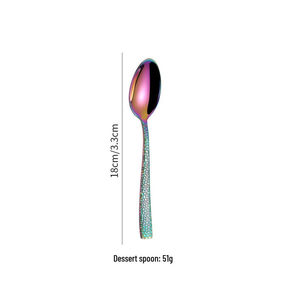 Gold-Plated Hammer Pattern Cutlery Set - 5-Piece Square Handle Stainless Steel Knife, Fork & Spoon Set