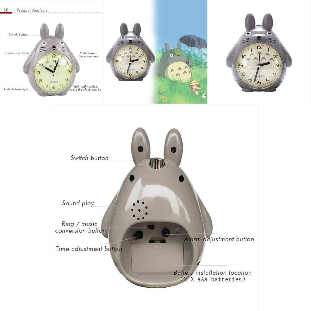 Mein Nachbar Totoro Kinder-Cartoon-Wecker mit leisem Nachtlicht für die Schlafzimmerdekoration