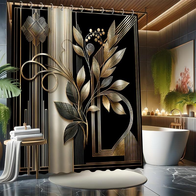 Золотая цветочная и геометрическая узорная шторка для душа для элегантного, современного и роскошного стиля декора ванной комнаты W90XH180cm