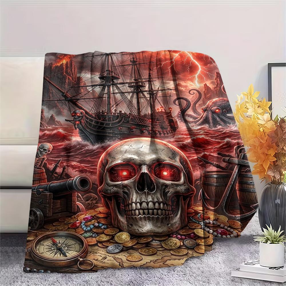 Red mechanical skull dragon Print Flannel Blanket,High quality Comfortable for All Seasons,Home Decor,Warmth and Comfort,Perfect for Christmas Gifts