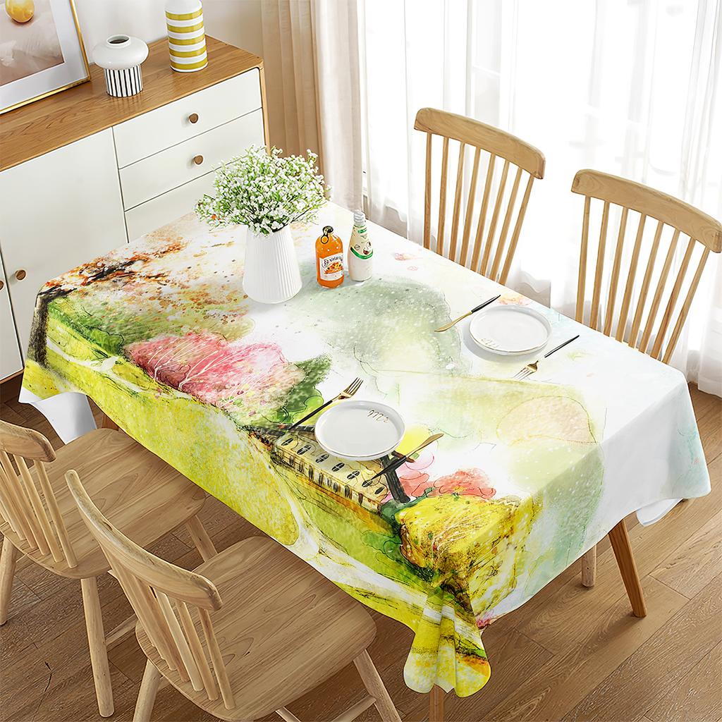 3D Flowers Rose Tree Tablecloth Watercolor Art Drawing Rectangle Table Cover for Living Room Dining Room Coffee Table Decor