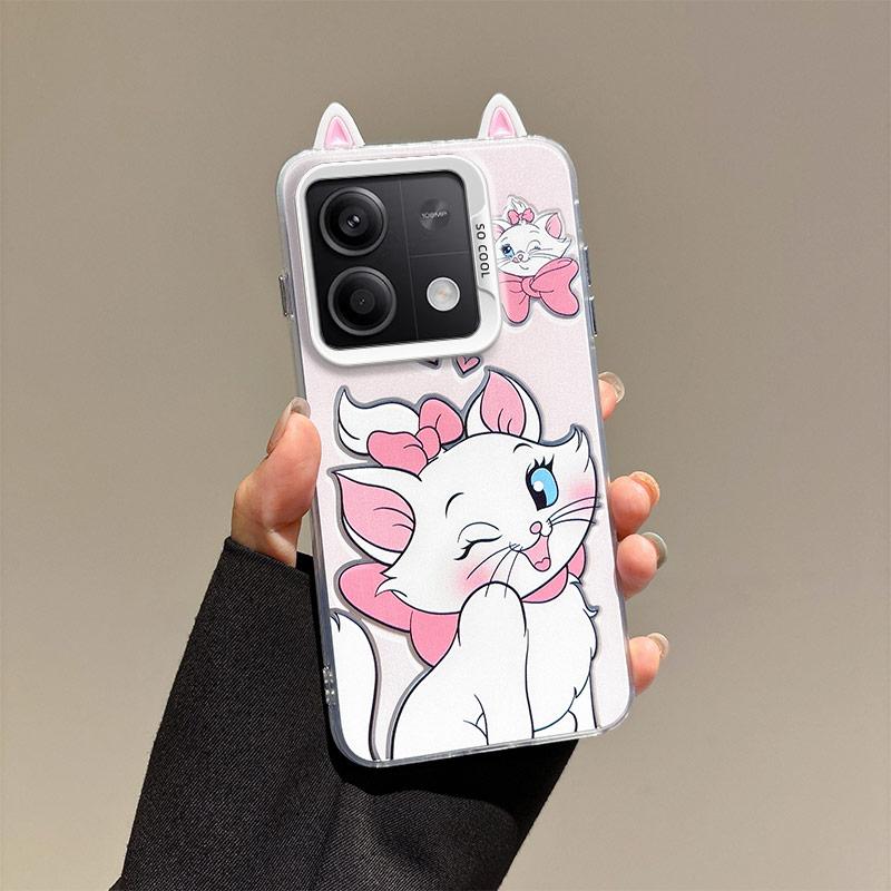 KEYSION Cute Ear Cartoon Case for Redmi Note 13 Pro 5G with Lanyard Soft Silicone+PC Shockproof Phone Cover for Xiaomi POCO X6 5G