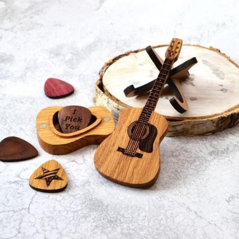 1PC Wooden Acoustic Guitar Pick Box, Wood Decorative Ornament