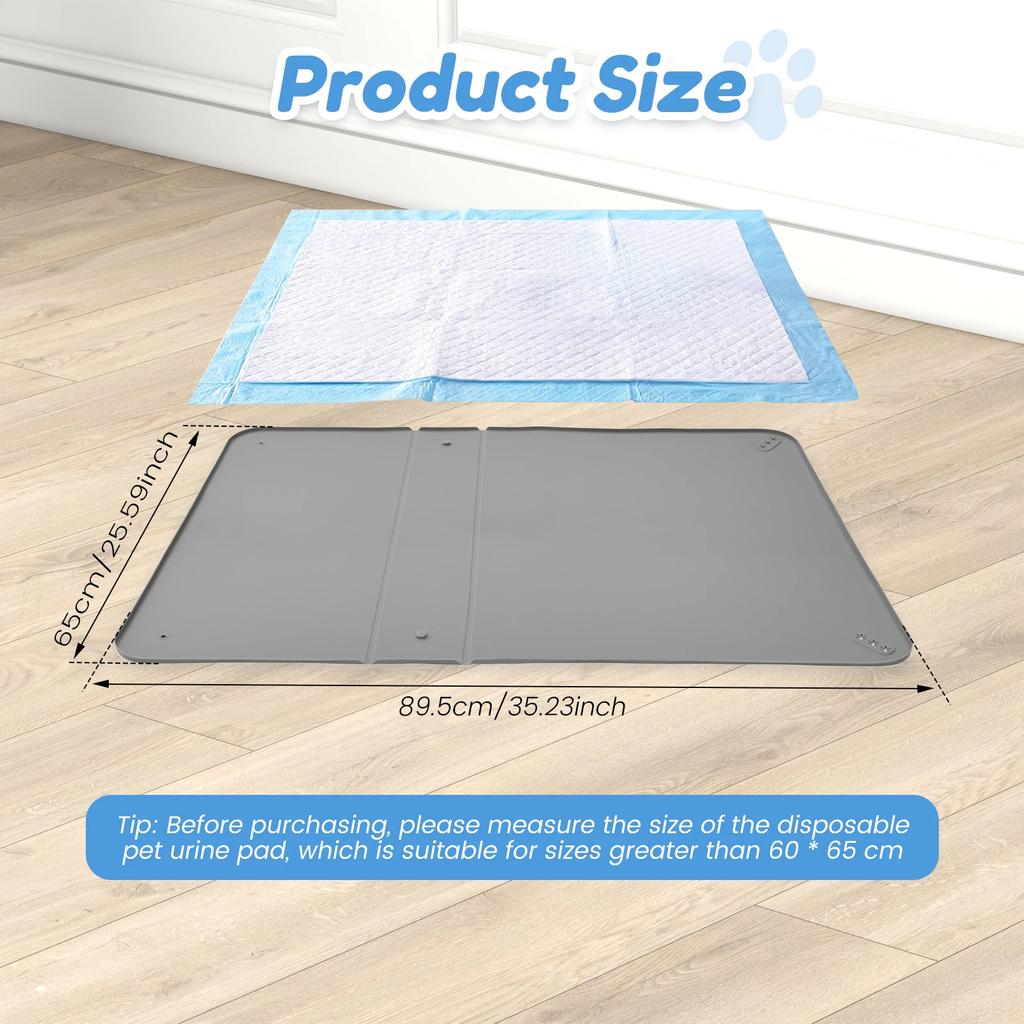 Folding Non Slip Pee Pad Holder 89.5x65CM Silicone Dog Pee Pad Holder with Snap and Raised Edge Pet Feeding Mat Pet Supplies