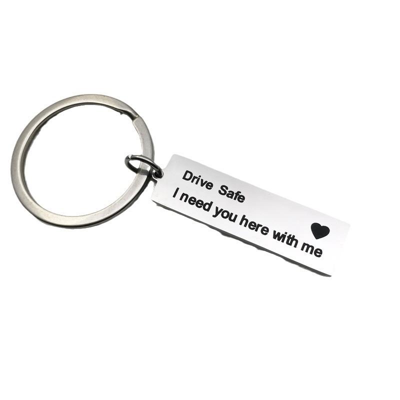 Drive Safe Stainless Steel Keychain Romantic Safety Reminder Stylish Car Key Pendant Practical Gift for Him