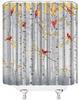 Tree Bird Shower Curtain Rustic Birch Tree Forest Red Bird Yellow Leaves Fall Nature Scenery Plant Bathroom Decor Curtain With