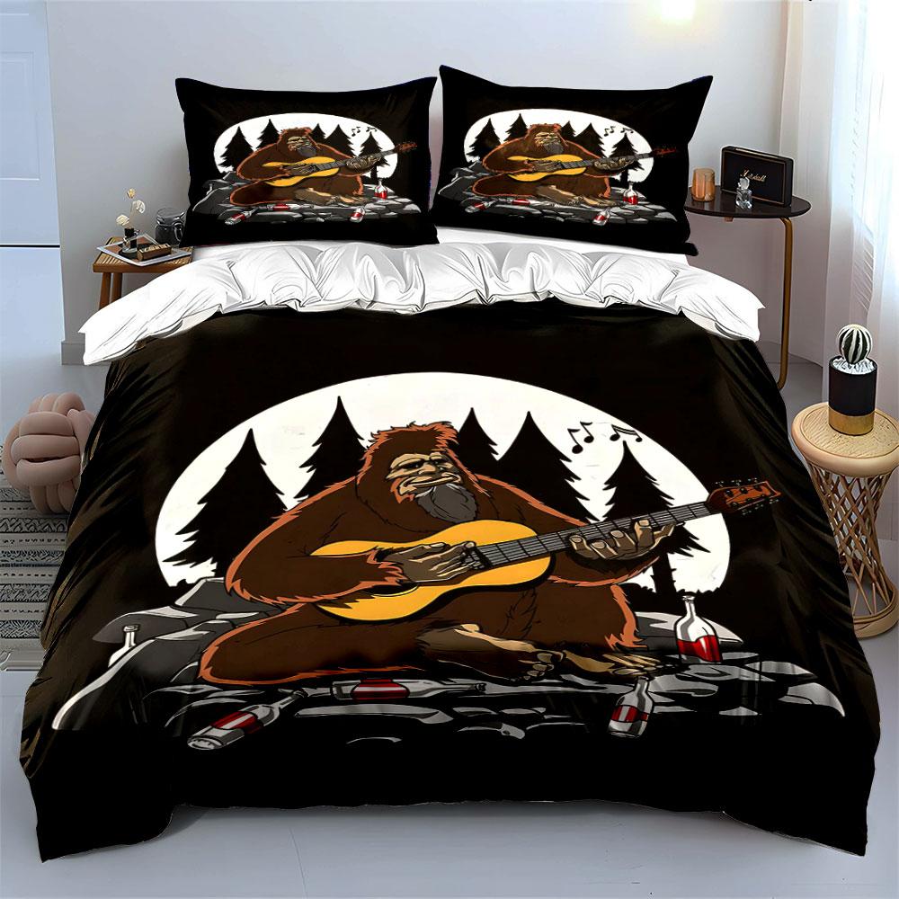 Bigfoot playing acoustic guitar. Bedding sets Duvet cover sets Duvet covers Pillowcases(1 * Duvet Cover 2 * Pillowcases without duvet insert)