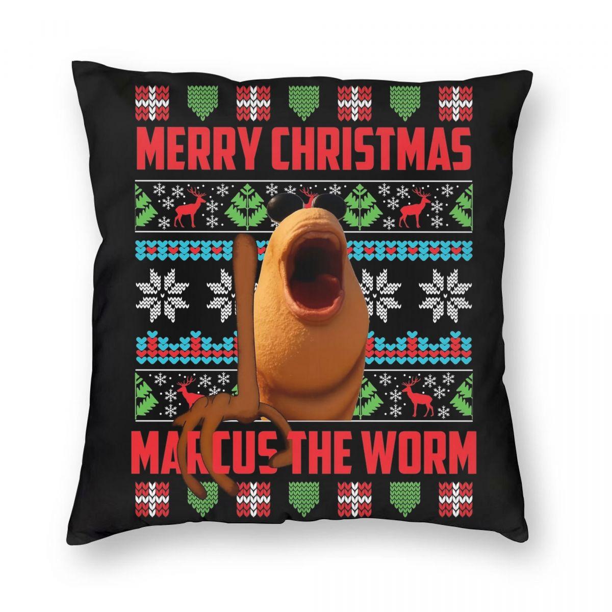 

Marcus The Worm Xmas Christmas Pillowcase Soft Polyester Cushion Cover Decorative Pillow Case Cover Bedroom Zippered 45X45cm 12x12Inch