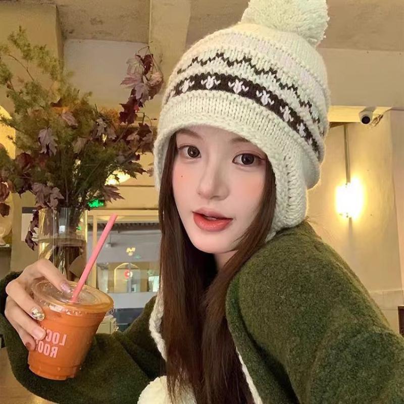 Winter Warm Hat  For Women Cap Outdoor Fair Isle Thickened Cap Protect Ears Warm Wool Couple Cap Cold Hat
