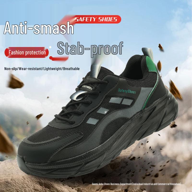 Breathable Steel Toe Flyknit Work Shoes - Anti-Smash, Anti-Puncture Safety for Construction 188 Black (All Seasons); 41