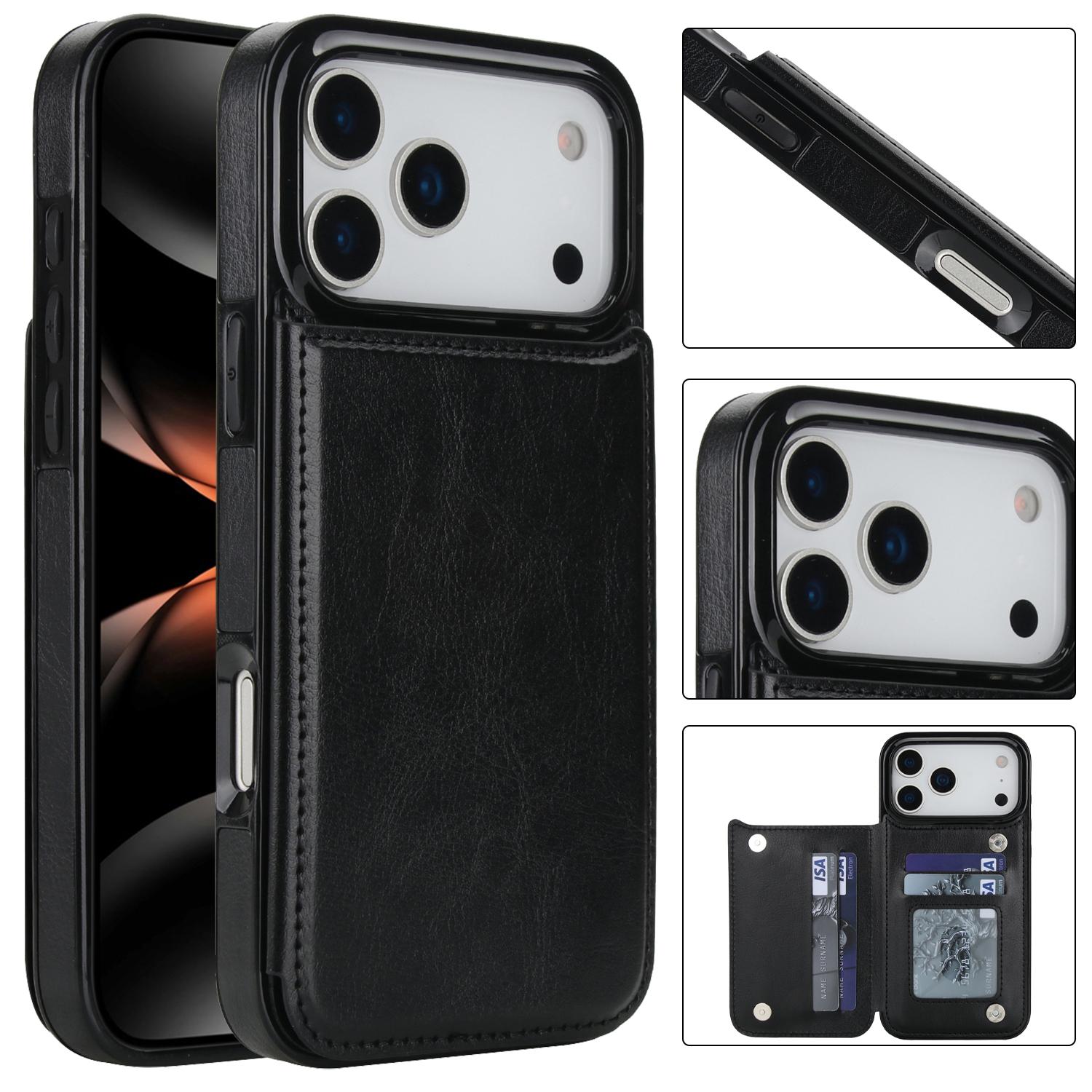 

Double Buckle with Card Holder Solid Color PU Leather Cover for IPhone 17 Air 16E 16 Pro Max 15 14 Plus 13 12 11 8 7 6 Case iPhone17 чорний