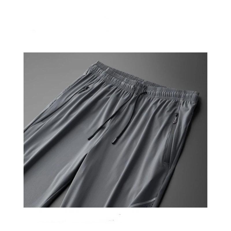 Men's High Stretch Ice Silk Casual Pants Summer Quick Dry Joggers With Zipper Pockets