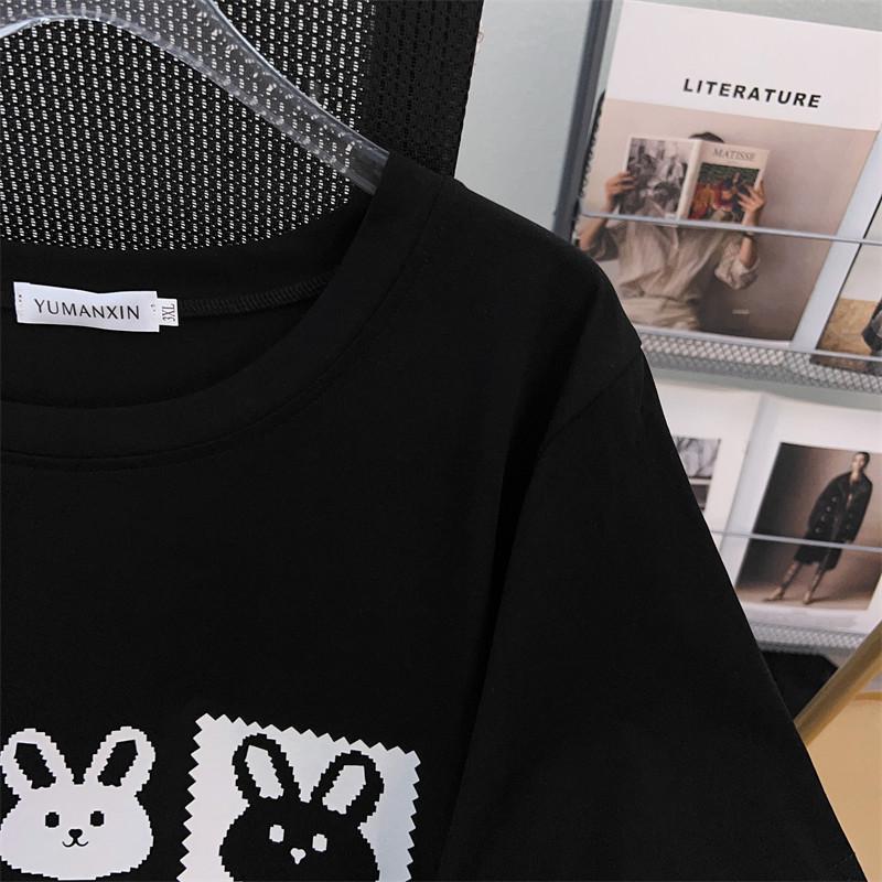 Women's Plus Size Loose Slimming Mid-Length Round Neck T-Shirt, Short-Sleeved, Fits Up to 350 Jin