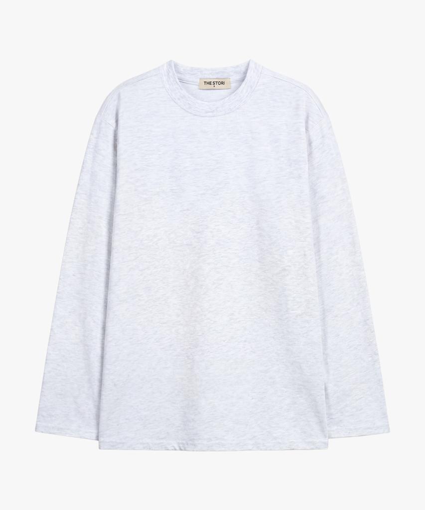 Deoseutoli [8-Count] Simple Heavy Long Sleeve Tee (White Melange)